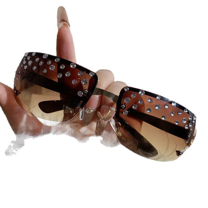 Gafas de sol de montura grande con degradado de diamantes de imitación a la moda para mujer