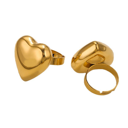 Bague ajustable en forme de cœur plaquée or 18 carats pour femme
