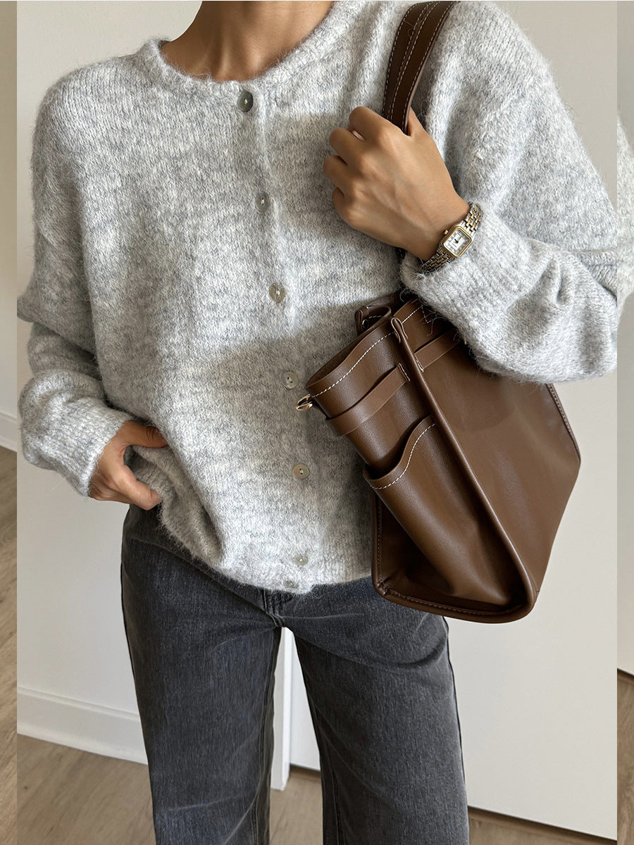 Women Vintage Wool Blend Knitted Cardigan Sweater