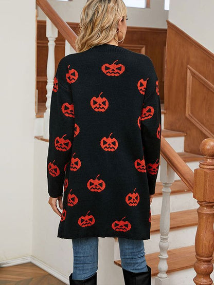 Pull cardigan jacquard citrouille d'Halloween pour femme