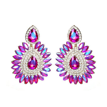 Boucles d'oreilles à strass multicolores exagérées pour femmes