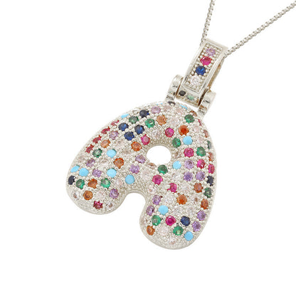 Collar con colgante de alfabeto dorado y circonita multicolor para mujer, joyería de moda