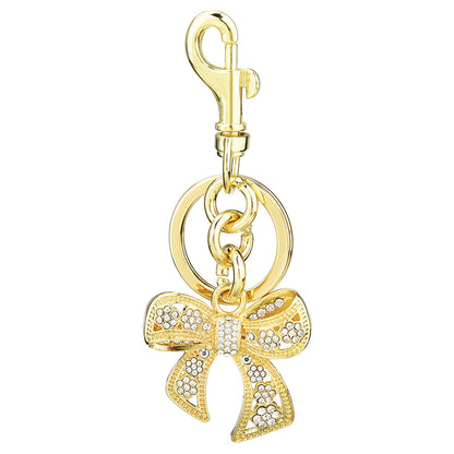 Llavero con colgante de bolso con lazo de diamantes de imitación creativo para mujer