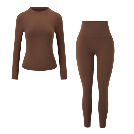 Winter Fleece-Lined Women'S Yoga Solid Color Two-Piece Set