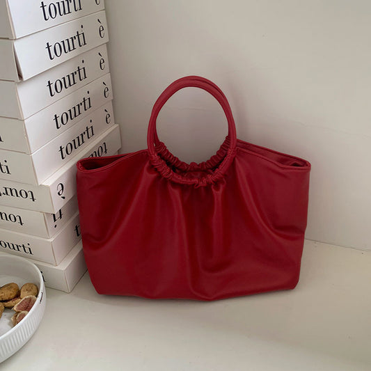 Sac à main plissé simple et tendance pour femme, couleur unie, grande capacité