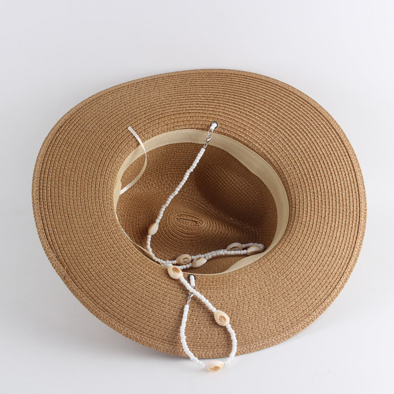 Chapeau de soleil en paille Panama à larges bords pour femme, idéal pour les vacances d'été