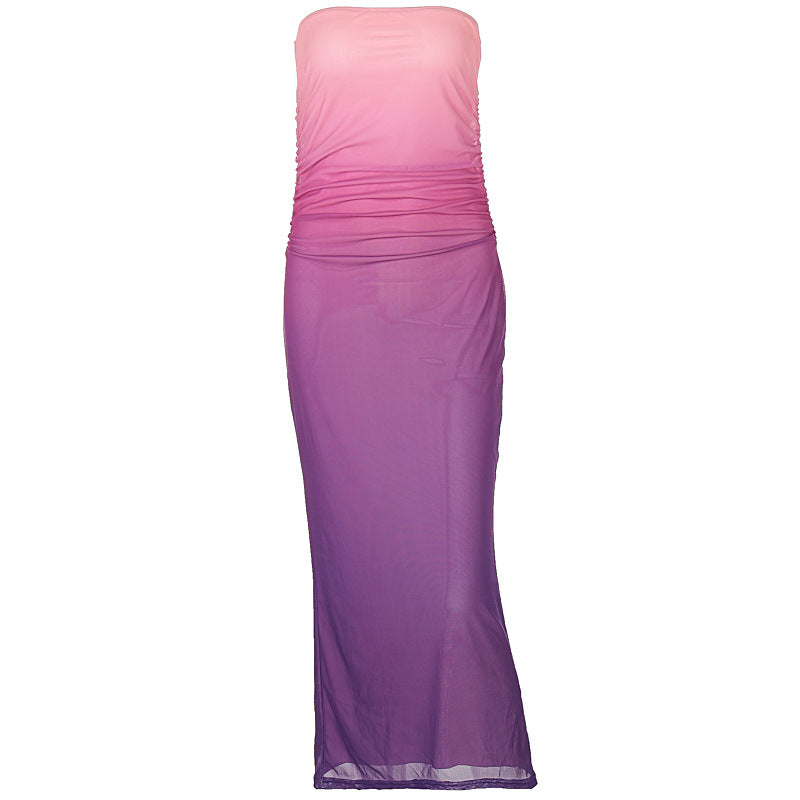 Vestido tubo sin mangas con degradado sexy a la moda para mujer