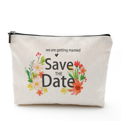 Bolsa de cosméticos impermeable de lino y algodón con cremallera