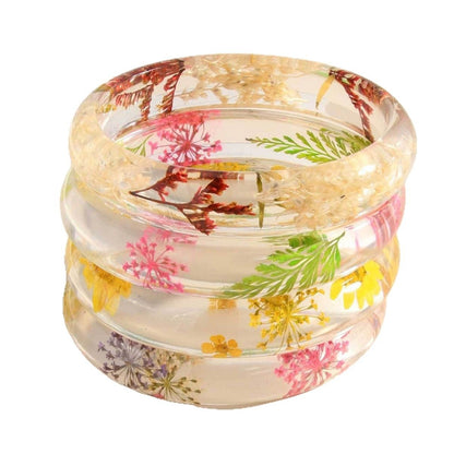 Women Fashion Transparent Multicolor Dried Flower Resin Bracelet