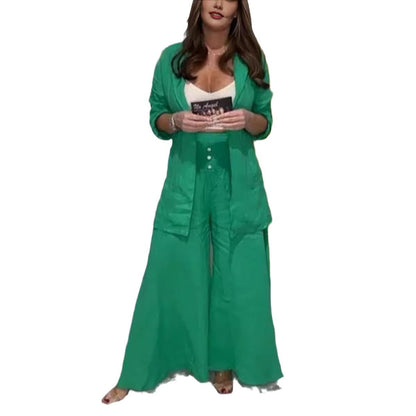 Fashion Cotton And Linen Lapel Cardigan Set