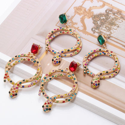 Pendientes colgantes de serpiente con diamantes de imitación a la moda para mujer