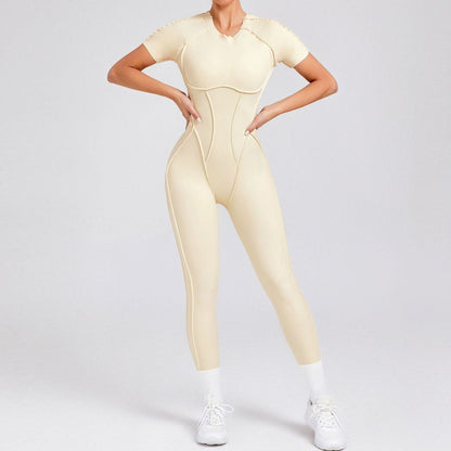 Women Fashion Solid Color Short-Sleeve Jumpsuits