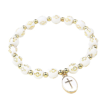 Pulsera de cuentas con colgante de cruz ovalada de moda para mujer