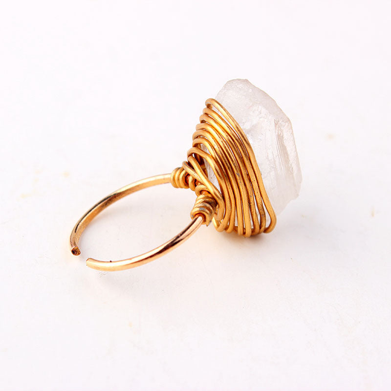 Anillo de cristal de piedra natural DIY retro de moda para mujer, joyería geométrica elegante