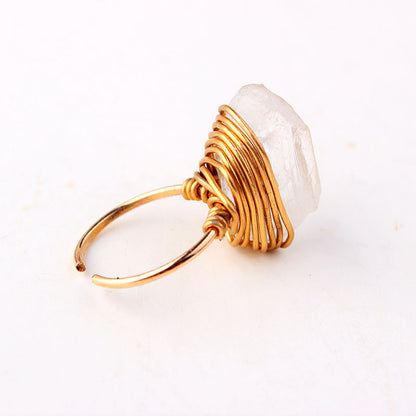 Anillo de cristal de piedra natural DIY retro de moda para mujer, joyería geométrica elegante