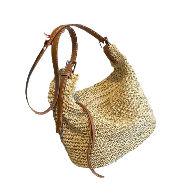 Bolso de hombro grande tejido informal bohemio