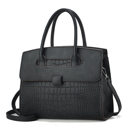 Sac à main décontracté à motif crocodile pour femme, couleur unie, grande capacité