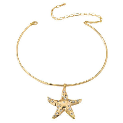 Collar de estrella de mar con diamantes de imitación y personalidad de moda