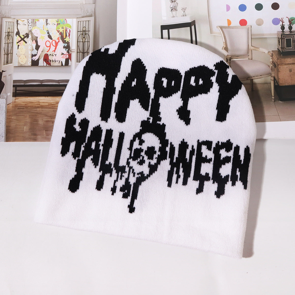 Gorro de punto jacquard con letras sencillas para Halloween