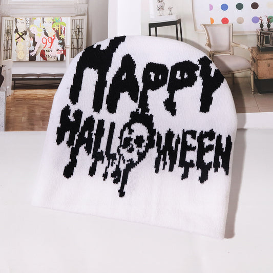 Bonnet en tricot jacquard à lettres simples pour Halloween