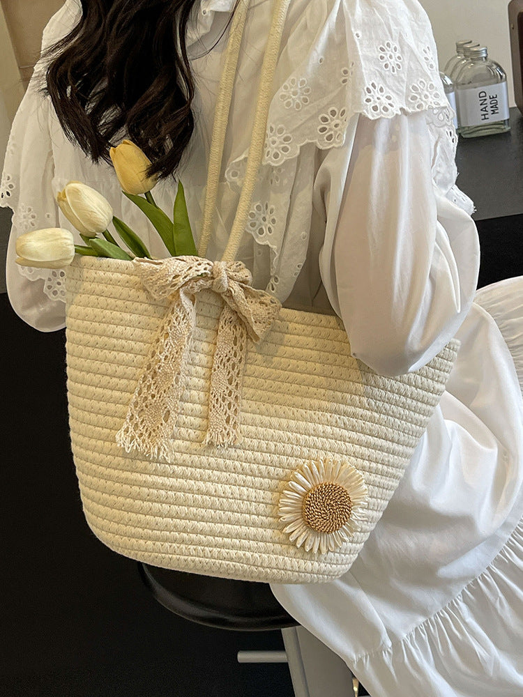 Large Capacity Woven Cotton Tote Beach Bag