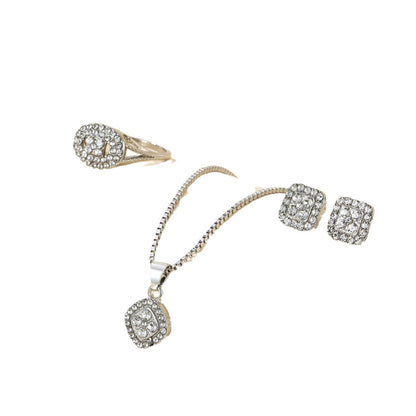 Women Fashion Geometric Alloy Jewelry Set with Necklace Ring Earrings