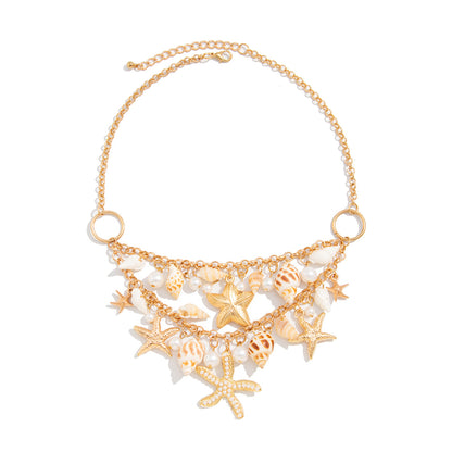 Ocean Wind Vacation Beach Starfish Shell Necklace