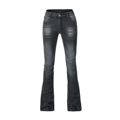 Women Fashion Casual Solid Color Flared Jeans