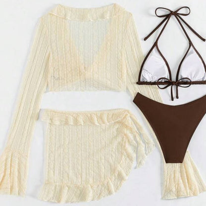 Summer Vacation Women Solid Color Flare Sleeve Top Set