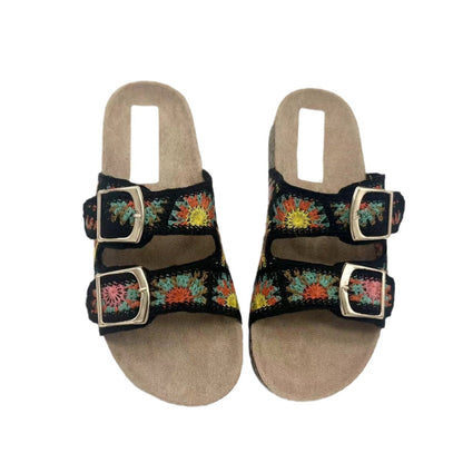 Chaussons tissés à double boucle pour femmes, style décontracté, idéal pour les vacances