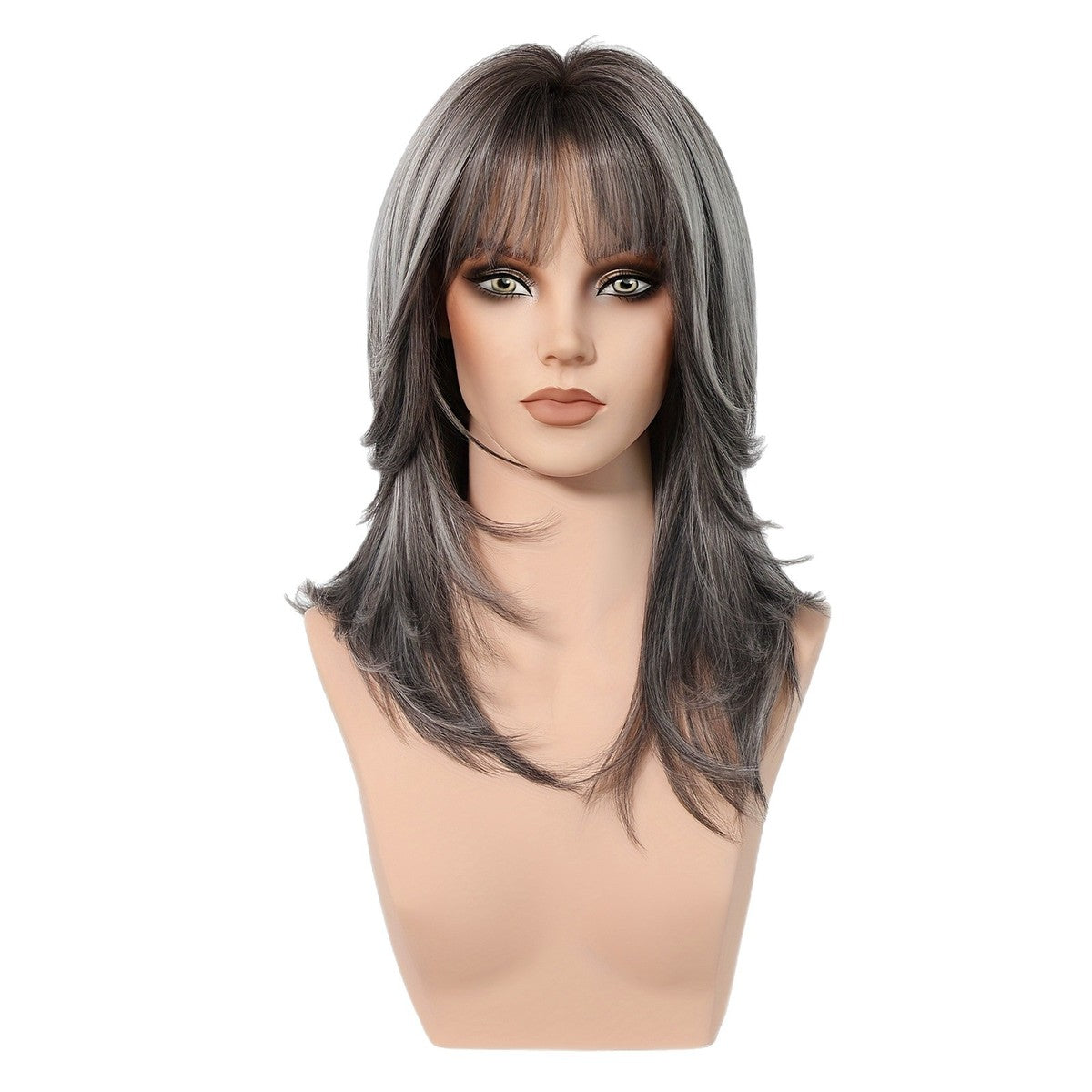 Fashion Stylish Medium Long Wig With Stylish Bang