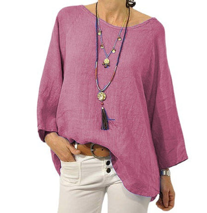 Blusa informal de lino y algodón de color liso de talla grande