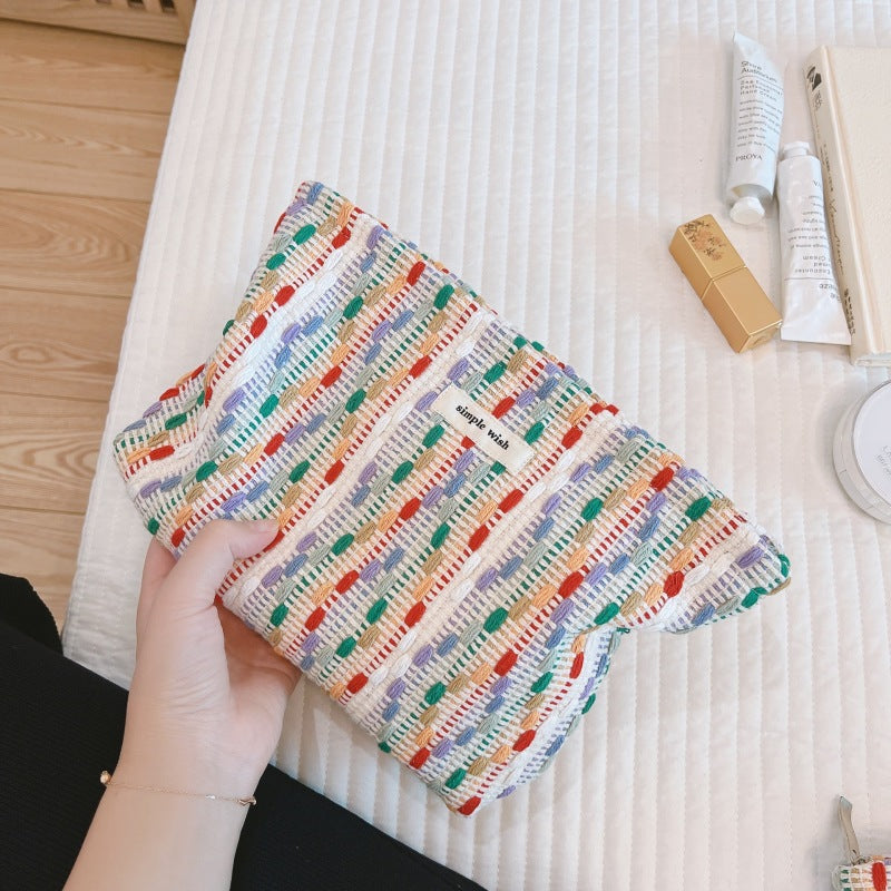 Bolsa de cosméticos tejida multicolor sencilla