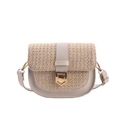 Bolso bandolera tejido de paja en contraste de colores para mujer