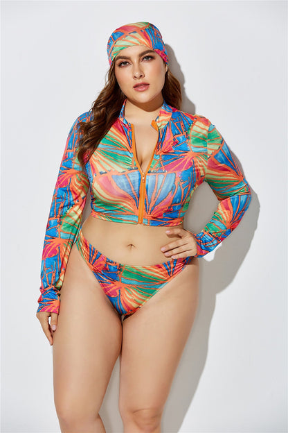 Women Fashion Sexy Printed Plus Size Swimsuit Set