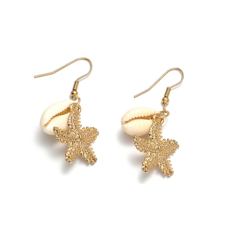 Ocean Wind Imitation Pearl Starfish Sea Earrings