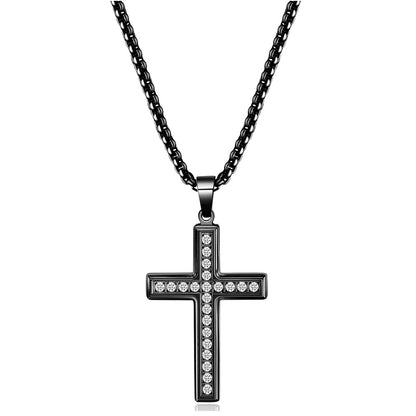 Fashion Simple Zircon Cross Stainless Steel Pendant Necklace