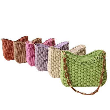 Bolso de hombro bohemio informal de paja tejida