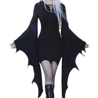 Robe gothique Halloween en spandex de couleur unie pour femme