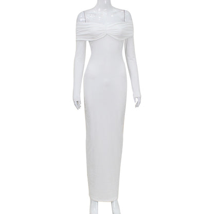 Women Waist Long Sleeve Off Shoulder Elegant Dress