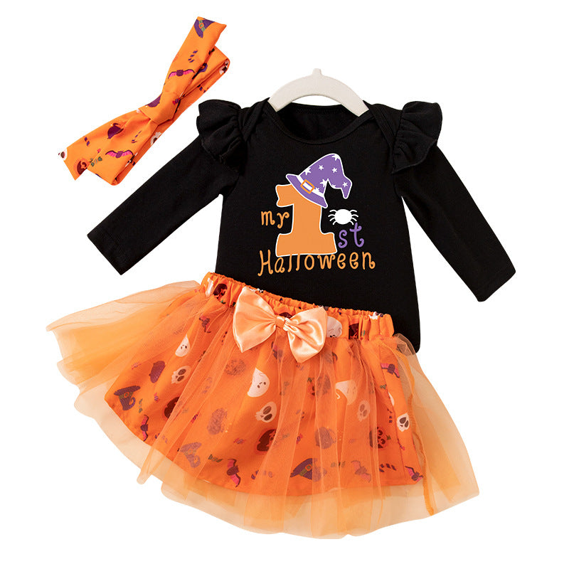Conjunto de mono informal de manga larga con estampado de dibujos animados para niñas pequeñas