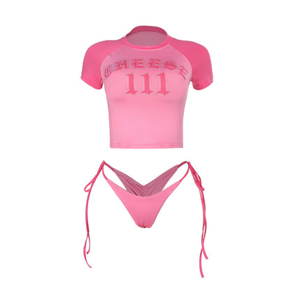 Conjunto de camiseta y pantalones cortos de manga corta con estampado de moda para mujer