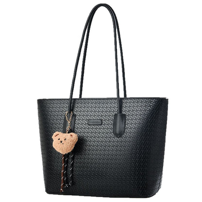 Sac fourre-tout décontracté en PU de grande capacité pour femme avec pendentif ours