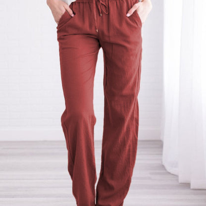 Women Casual Solid Color Cotton Linen Loose Pants