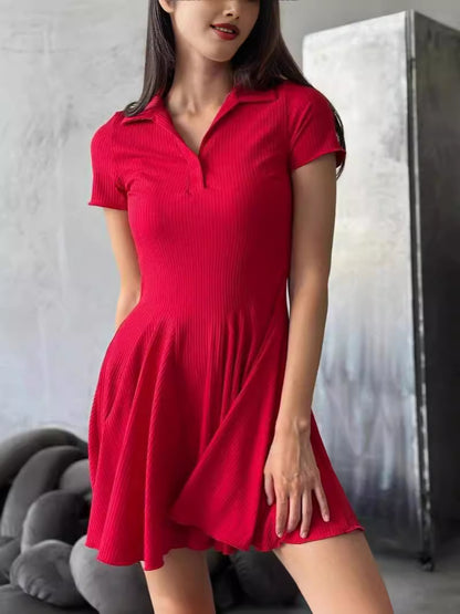 Women Fashion Simple Solid Color Lapel Dress