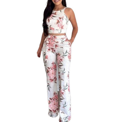 Conjunto de camiseta y pantalón con estampado floral de verano