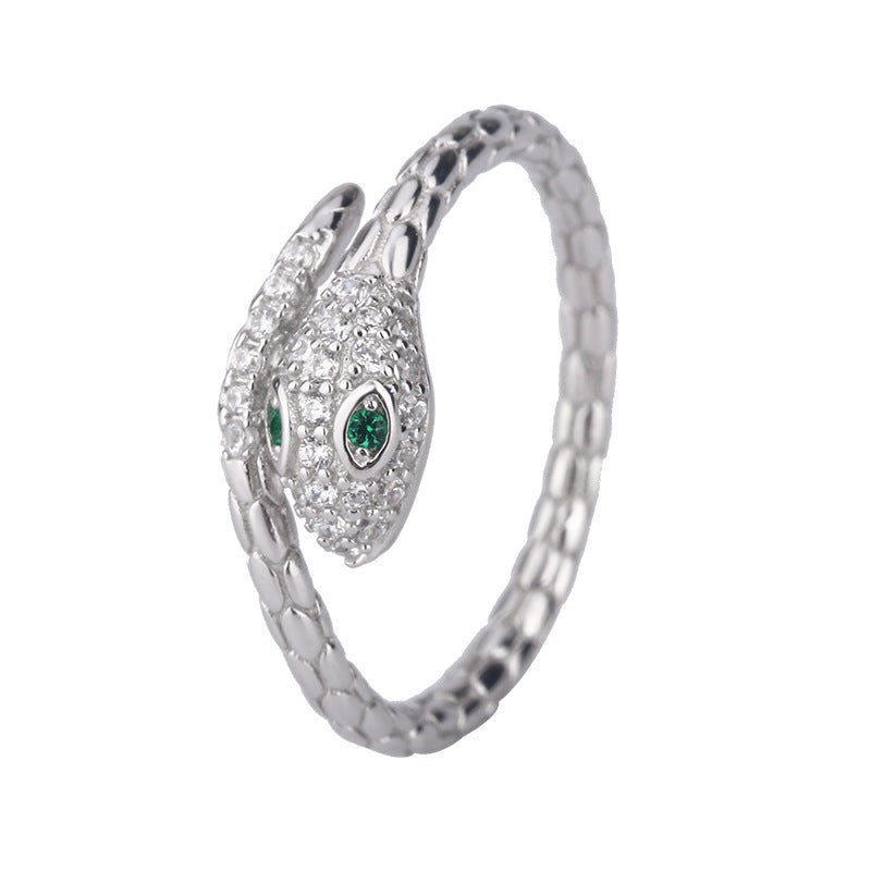 Anillo de plata con abertura de serpiente para mujer, elegante y sencillo, joyería de plata.