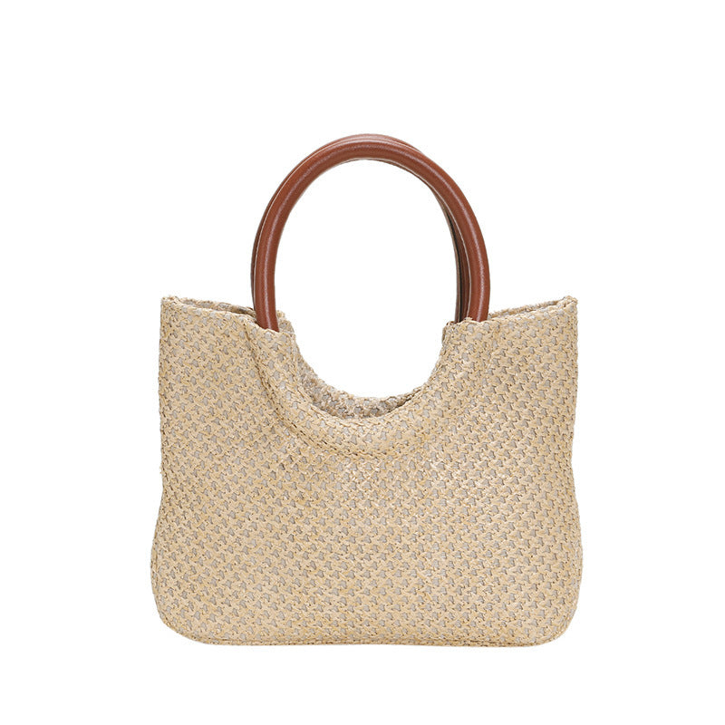 Bolso circular tejido de paja informal de moda para mujer con estilo artístico