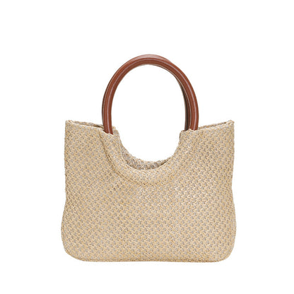 Bolso circular tejido de paja informal de moda para mujer con estilo artístico