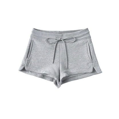 Women Fashion Casual Solid Color Drawstring Shorts